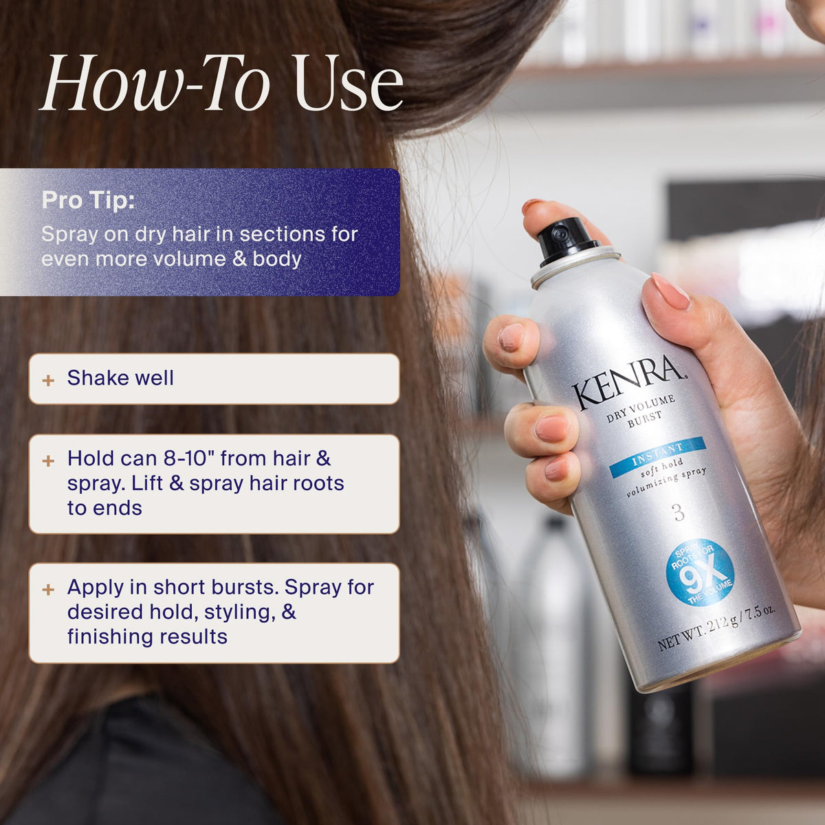 Kenra Spray Volume Instantané 259g, texture spray visible