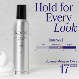 Kenra Volume Mousse Extra 17 sur un fond de salle de bain