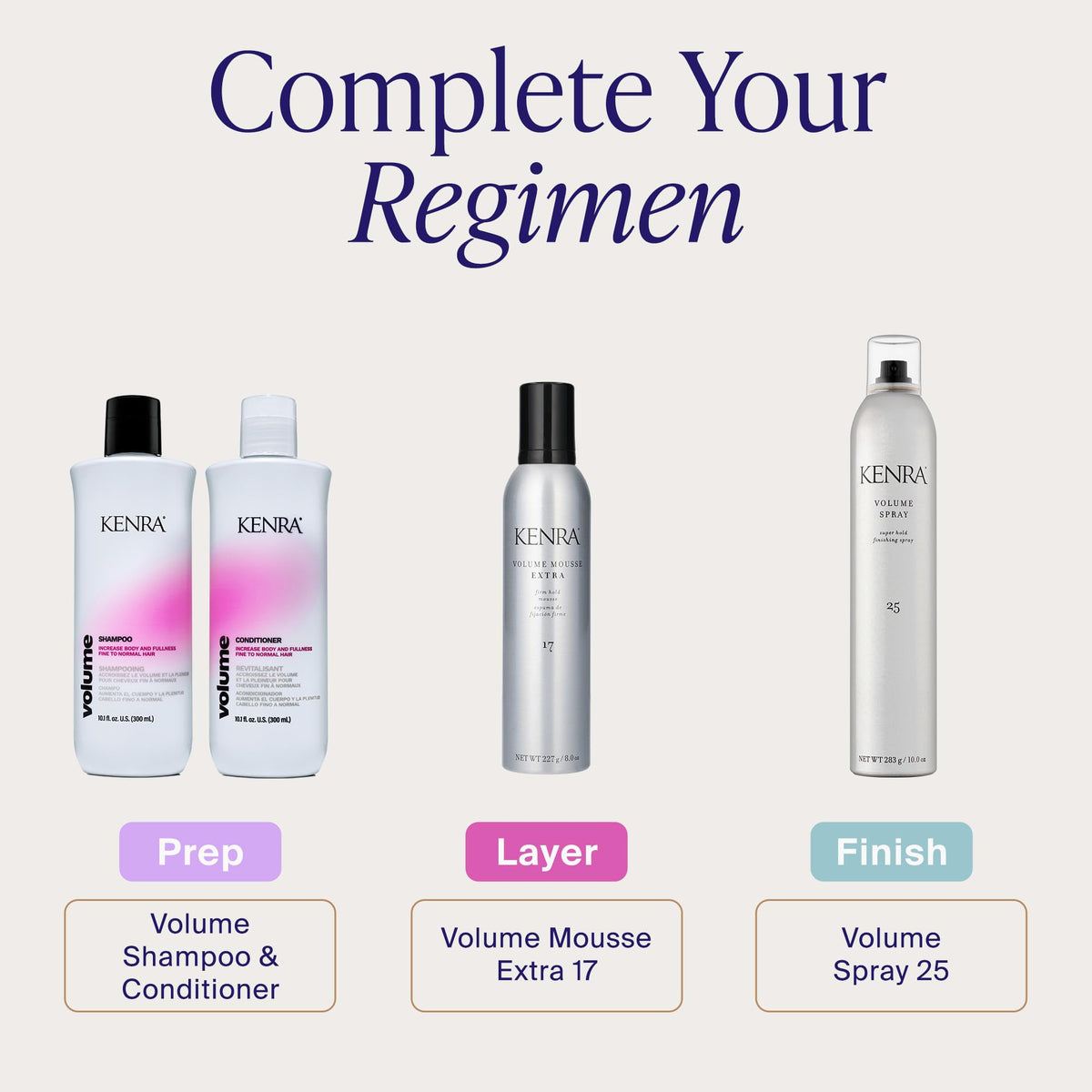 Kenra Volume Spray 25 à côté d'autres produits de coiffure