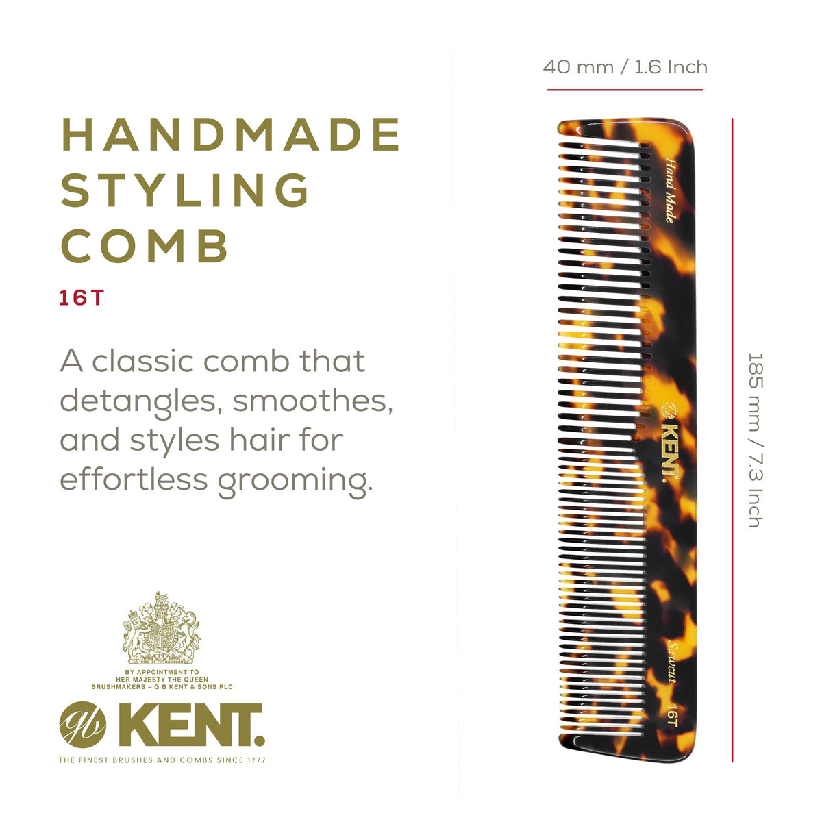 KENT peigne en acétate de cellulose avec dents arrondies