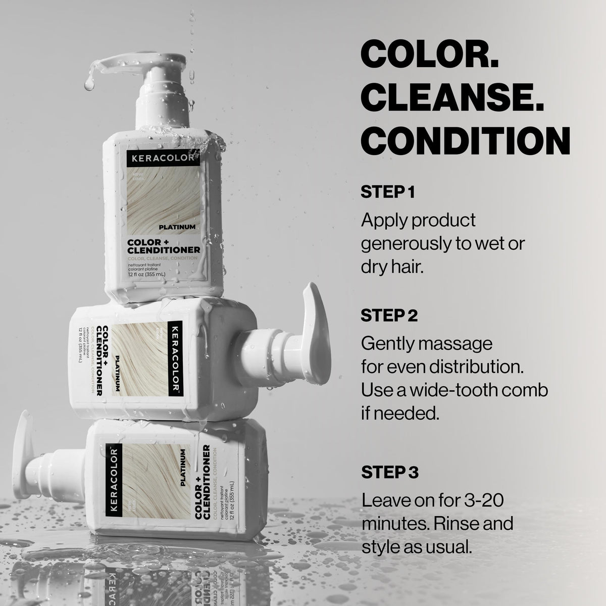 KERACOLOR Color + Clenditioner Platinum 355ml en utilisation