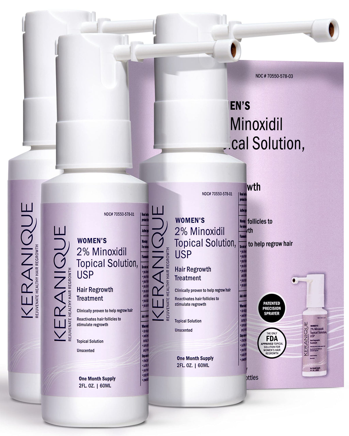 Keranique Traitement de Repousse Capillaire Femmes 2% Minoxidil avant et après