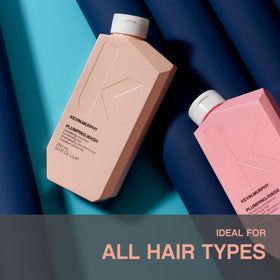 KEVIN.MURPHY Plumping.Wash and Rinse set on a bathroom shelf