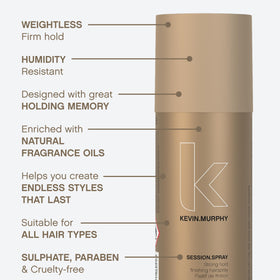 KEVIN.MURPHY Session Spray sur une coiffeuse avec des accessoires