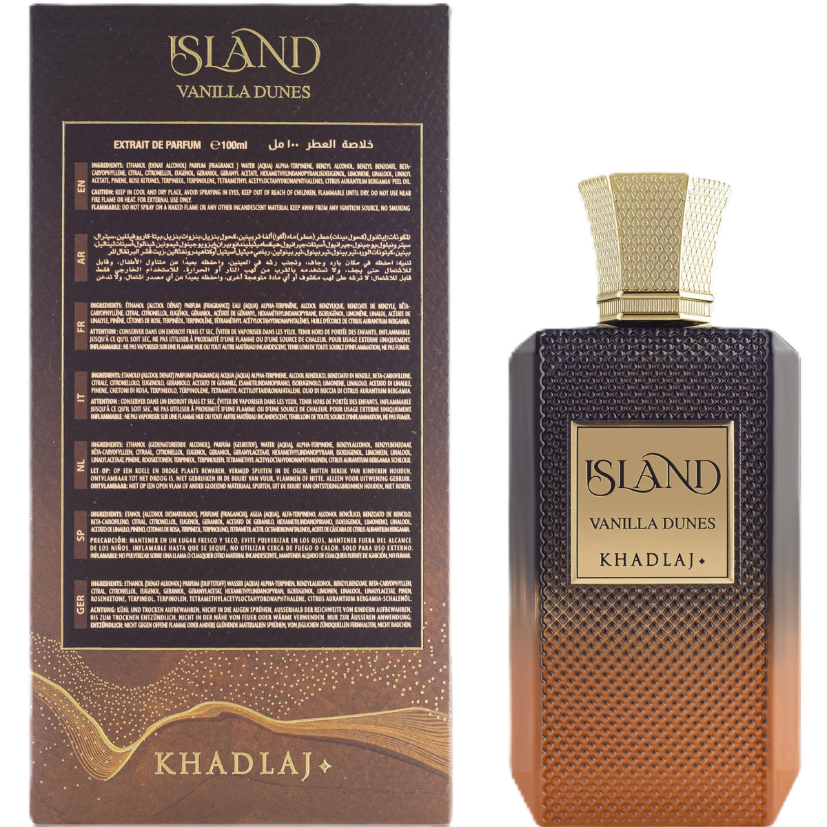 Khadlaj Island Vanilla Dunes Extrait de Parfum sur un fond neutre