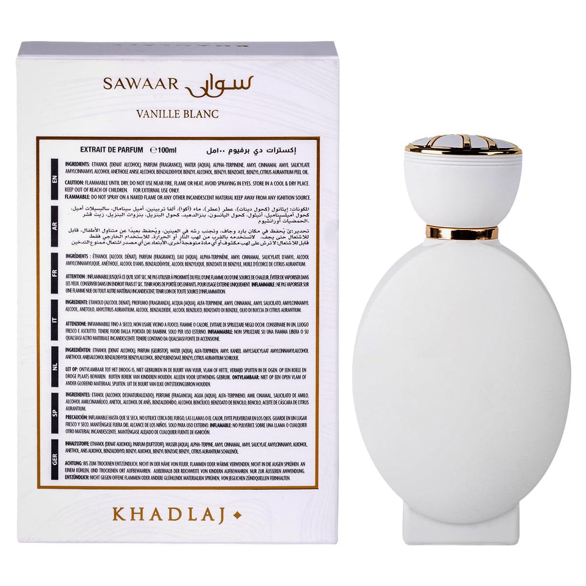 Khadlaj Sawaar Vanille Blanc Eau de Parfum 100 ml en ambiance lifestyle sur une coiffeuse