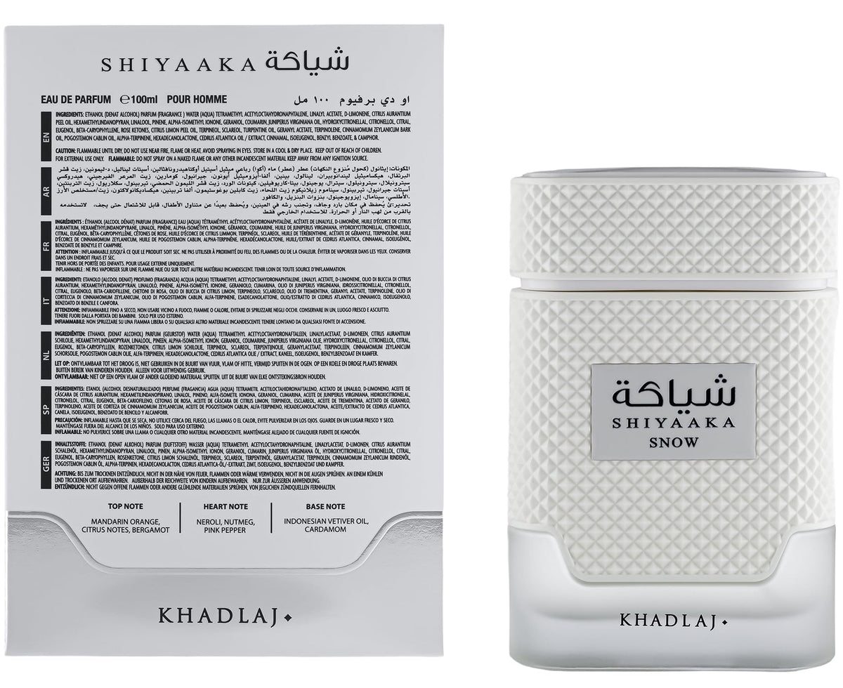 Khadlaj Shiyaaka Snow parfum avec étiquette