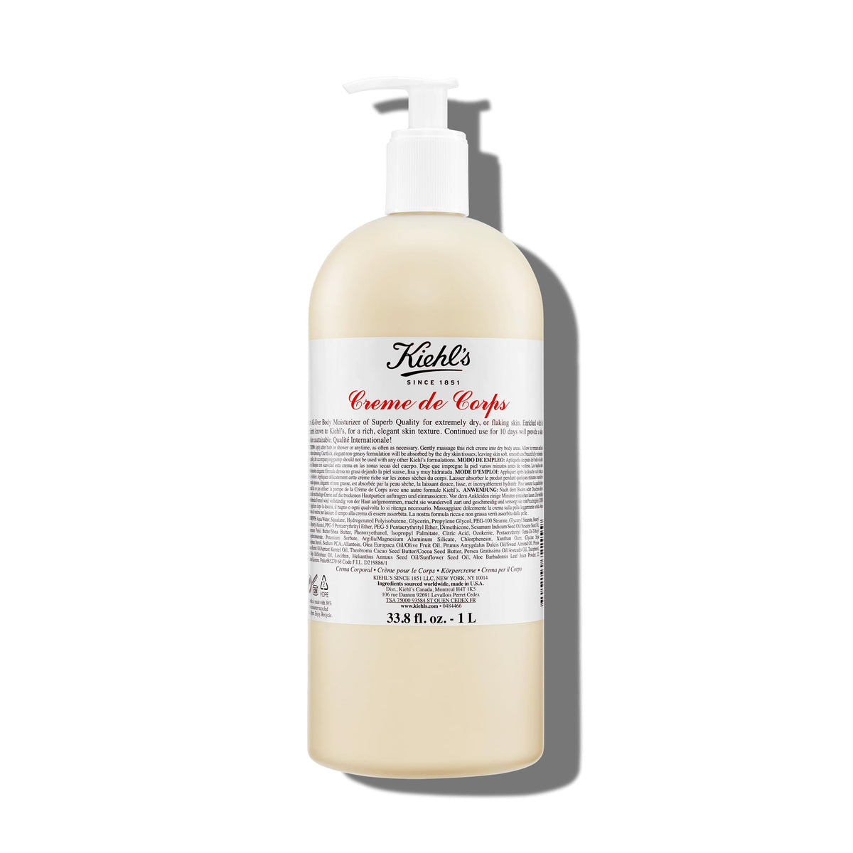 Kiehl's Crème de Corps Lotion 1L vue avant avec pompe
