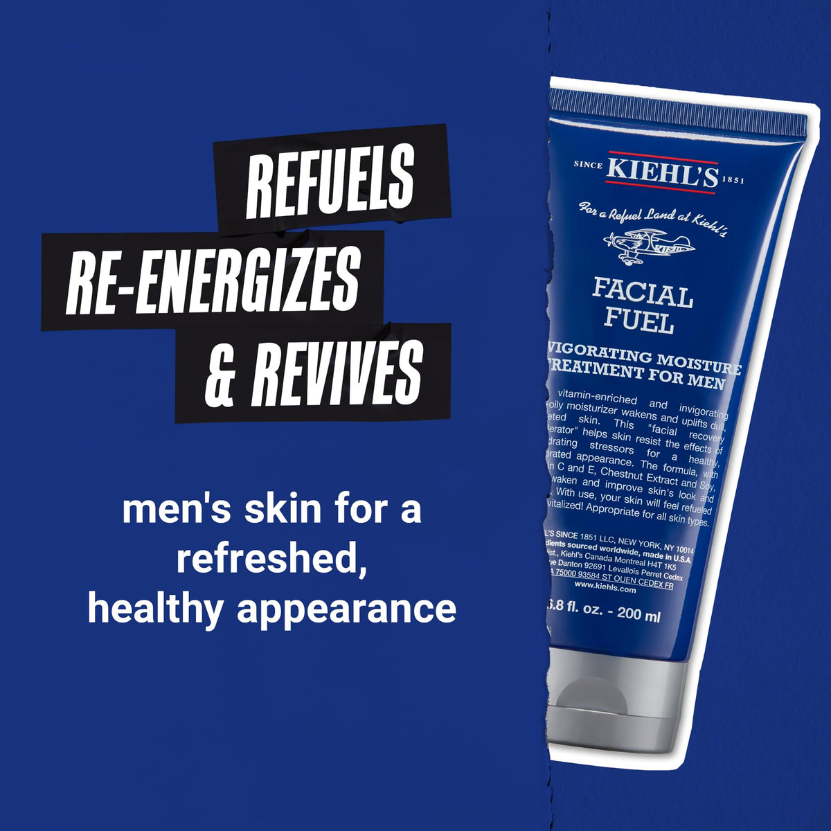 Kiehl's Crème Hydratante Visage Homme 75ml avec ingrédients naturels en arrière-plan