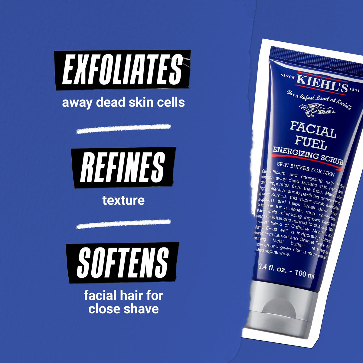 Kiehl's Facial Fuel gommage pour hommes 100g ingrédients sur le dos du tube