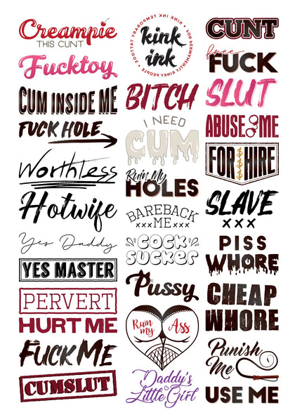 kink ink 30 tatouages temporaires design unique sur feuille A4