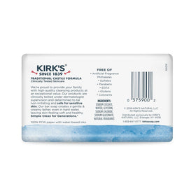 Kirk's Savon de Castille barre 4 oz vue arrière avec informations nutritionnelles