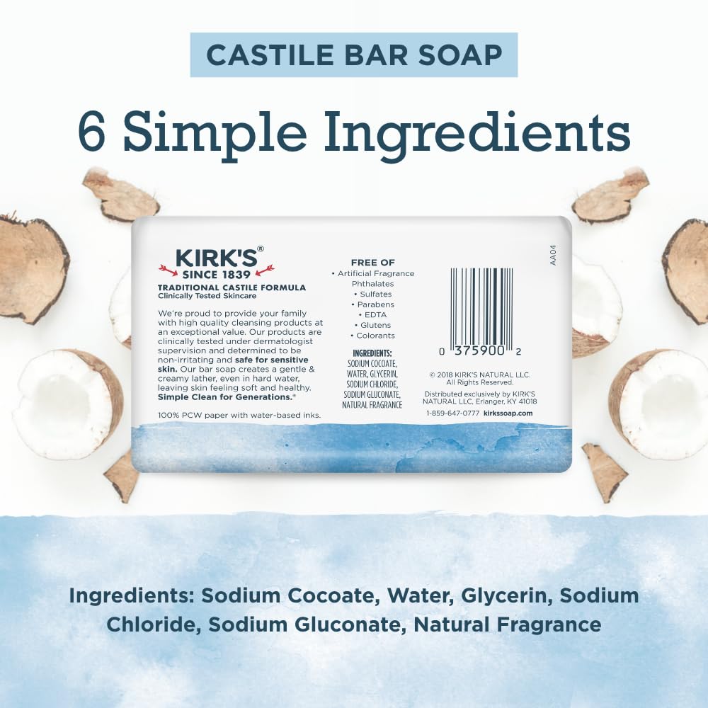 Kirk's Savon de Castille barre sans parfum pour voyage