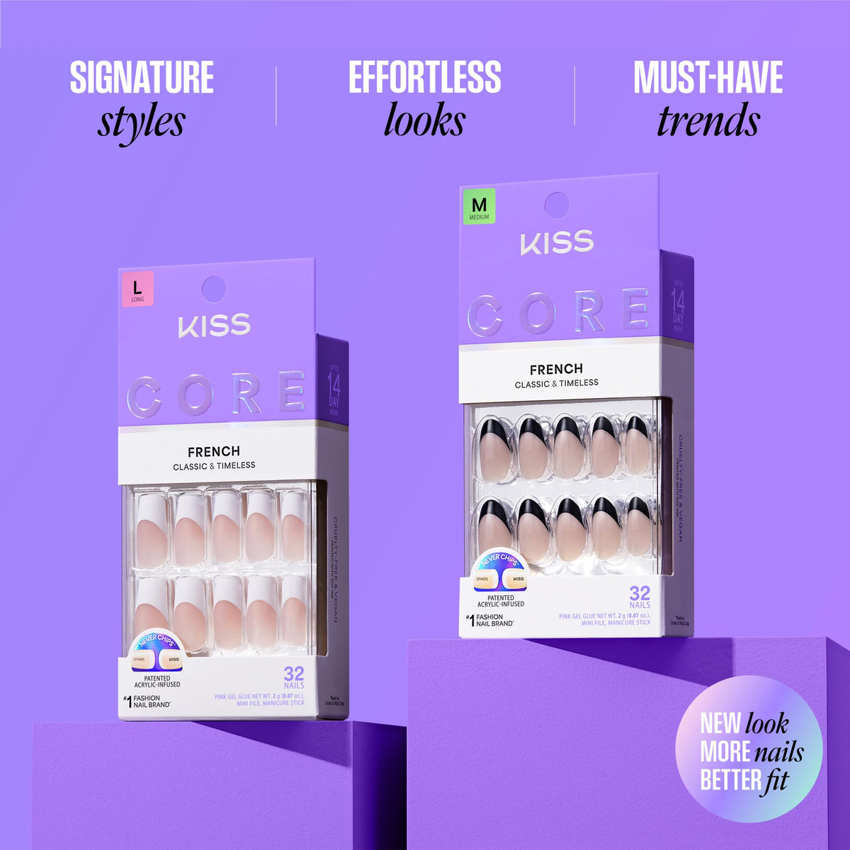 KISS Core Faux Ongles 'Optimistic' présentés avec accessoires