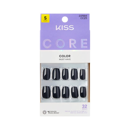 KISS Core Press On Nails Photogenic Noir avant avec 32 ongles