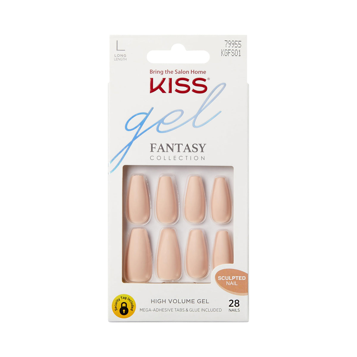 KISS Gel Fantasy faux ongles longs beige coffins, vue de face