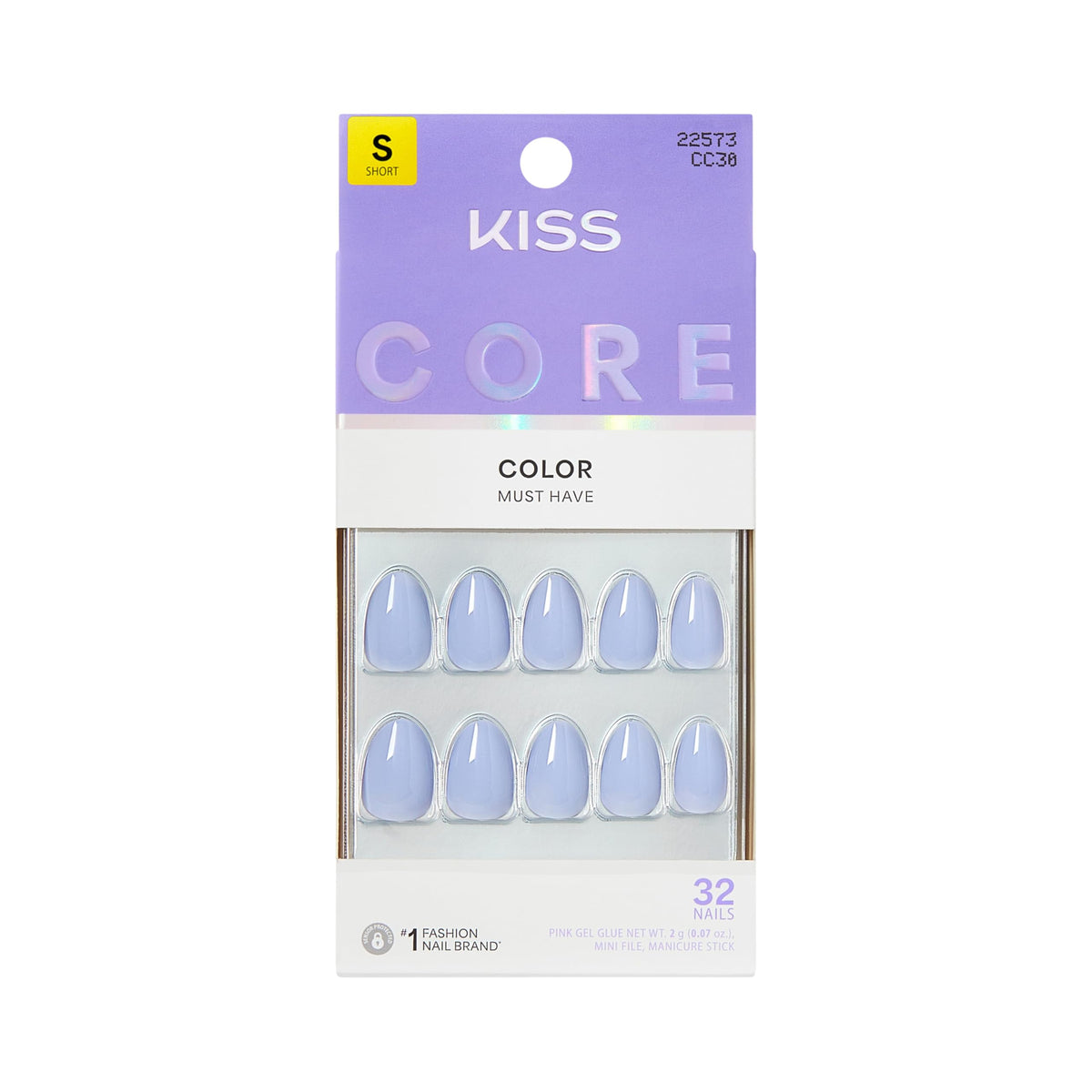 KISS Press On Nails Flee Bleu 32 faux ongles dans l'emballage