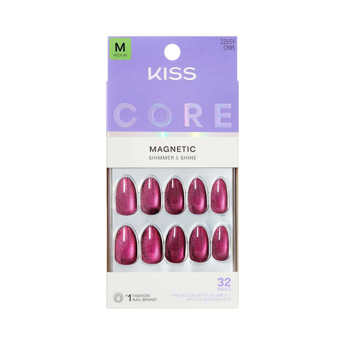KISS Press On Nails 'Glittering' violet, 32 pièces avec colle