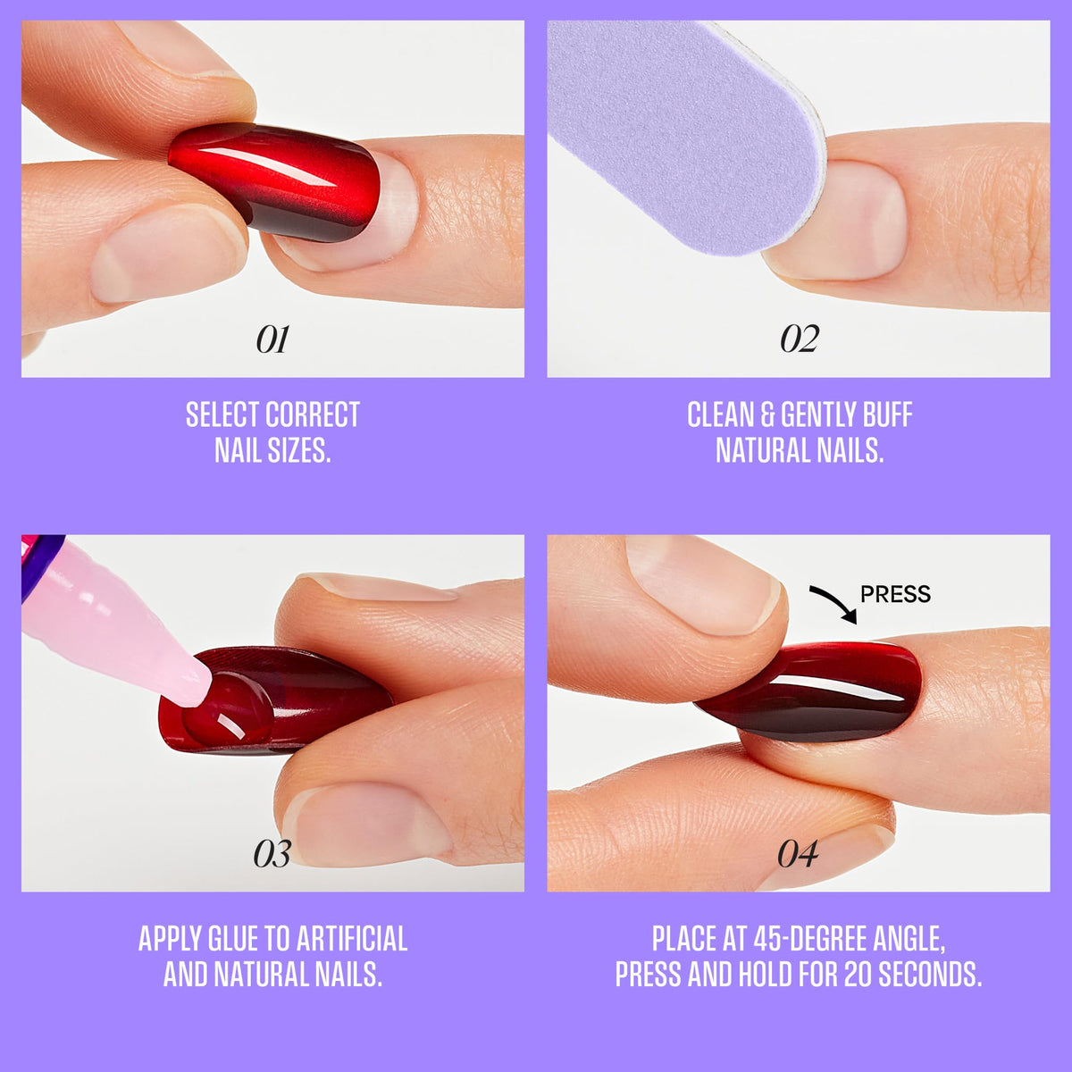 KISS Press On Nails 'Glittering' violet, kit complet