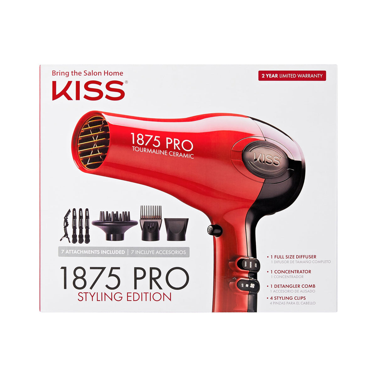 KISS Sèche-cheveux céramique tourmaline 1875 Watt rouge vue avant