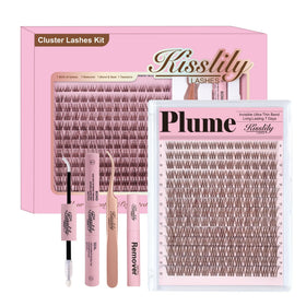 Kisslily kit d'extensions de cils plume brunes avec bande invisible