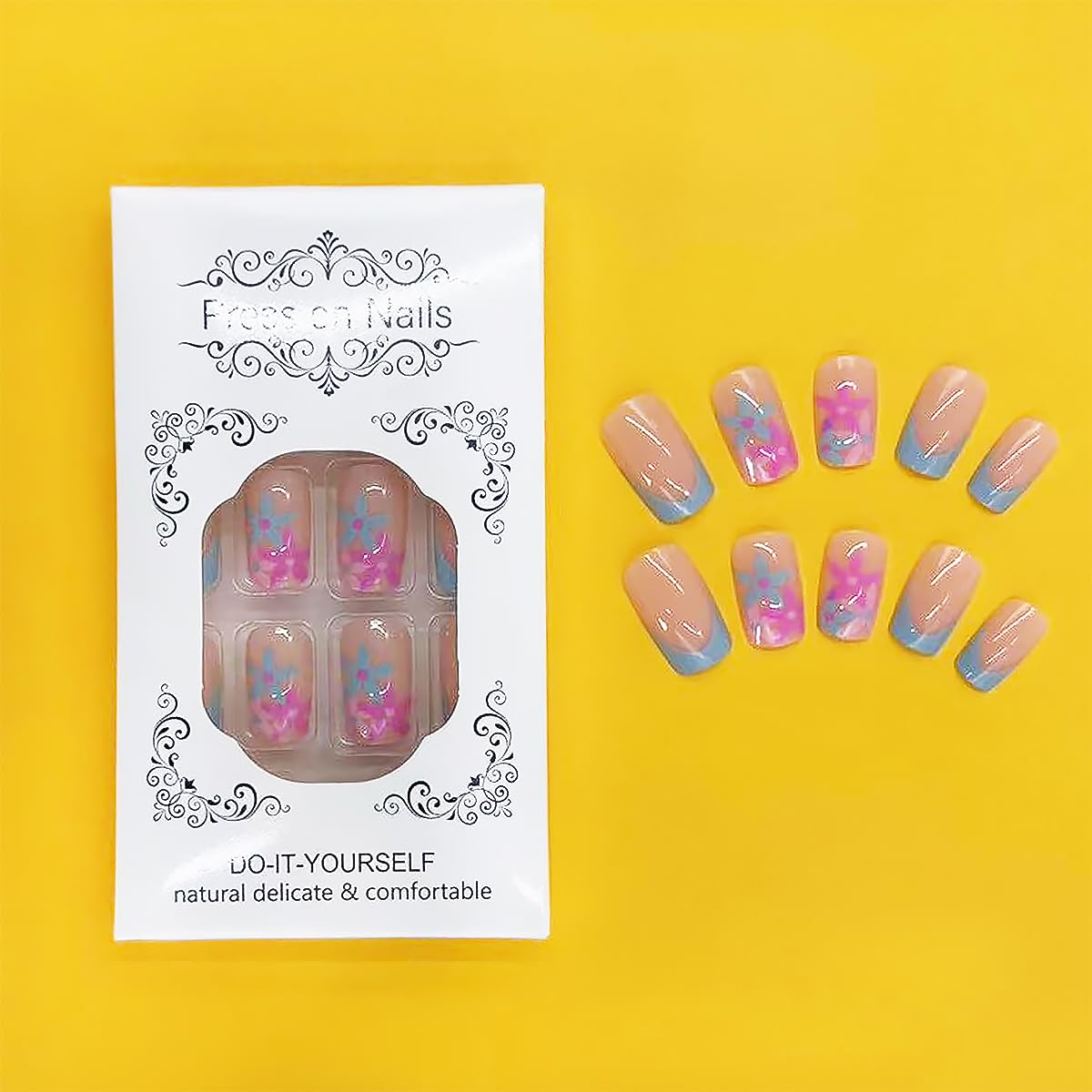Kit complet avec faux ongles rose et accessoires