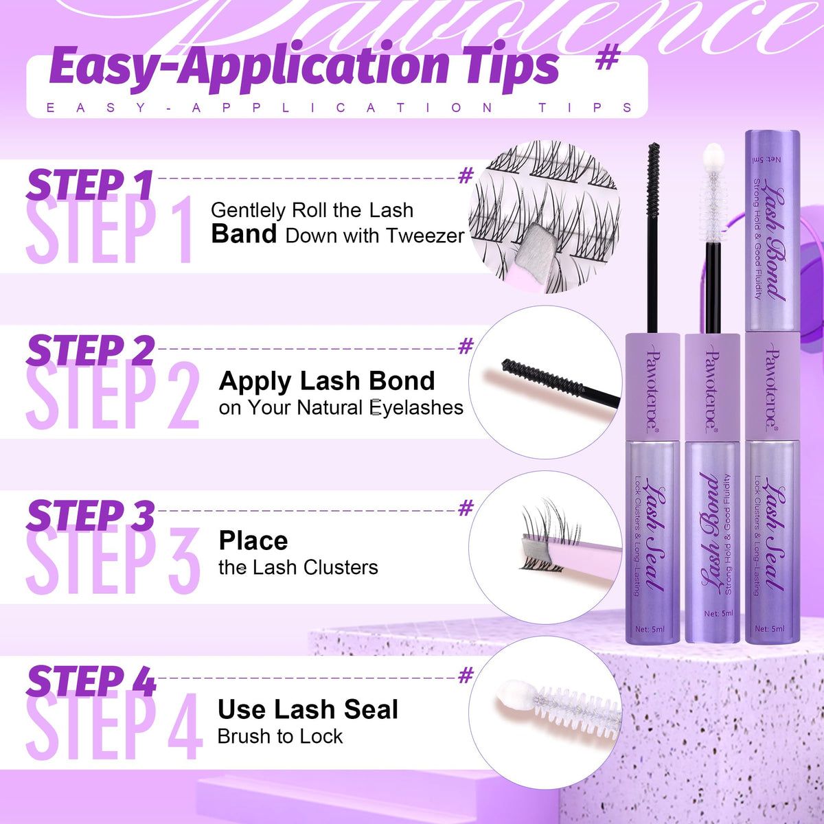 Kit complet d'extension de cils Pawotence sur fond neutre