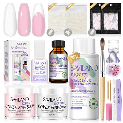 Kit d'acrylique SAVILAND avec poudres et accessoires pour ongles français