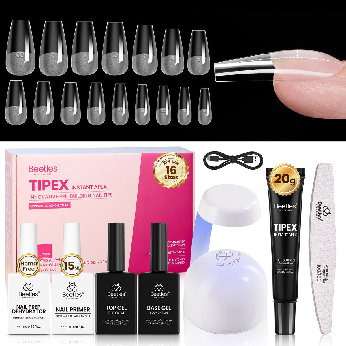 Kit d'Apex Instant pour Ongles beetles avec 224 pièces dans un emballage complet