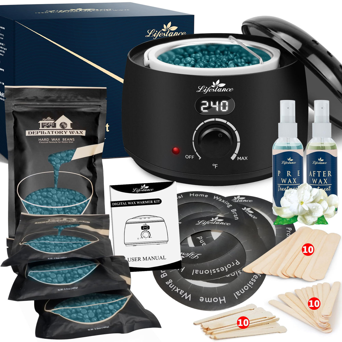 Kit d'épilation Lifestance avec réchauffeur de cire digital et accessoires