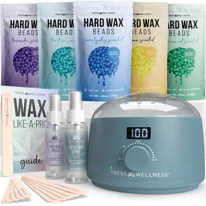 Kit d'épilation Tress Wellness complet avec chauffe-cire numérique pour peau sensible