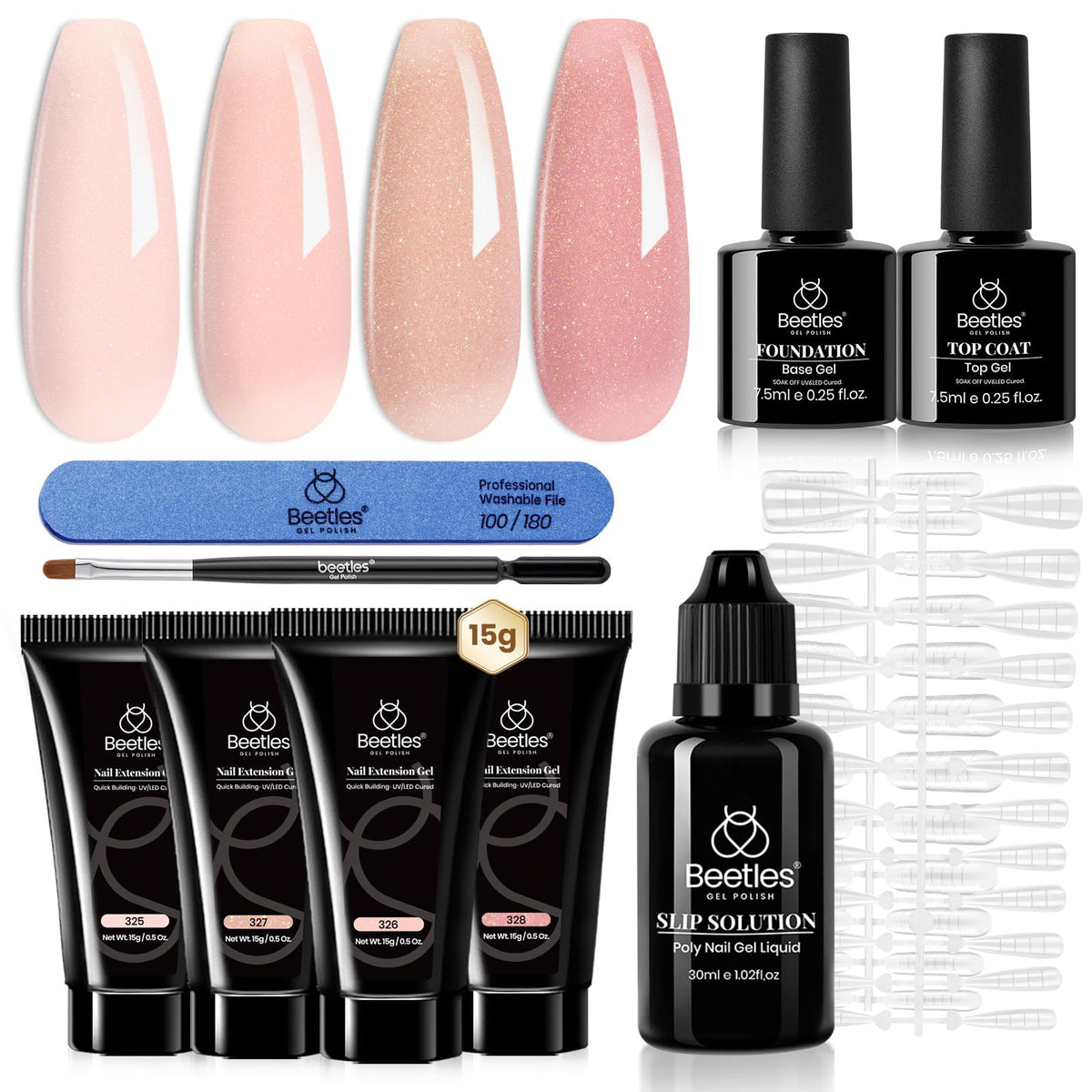 Kit d'extension d'ongles Beetles avec 4 gels scintillants