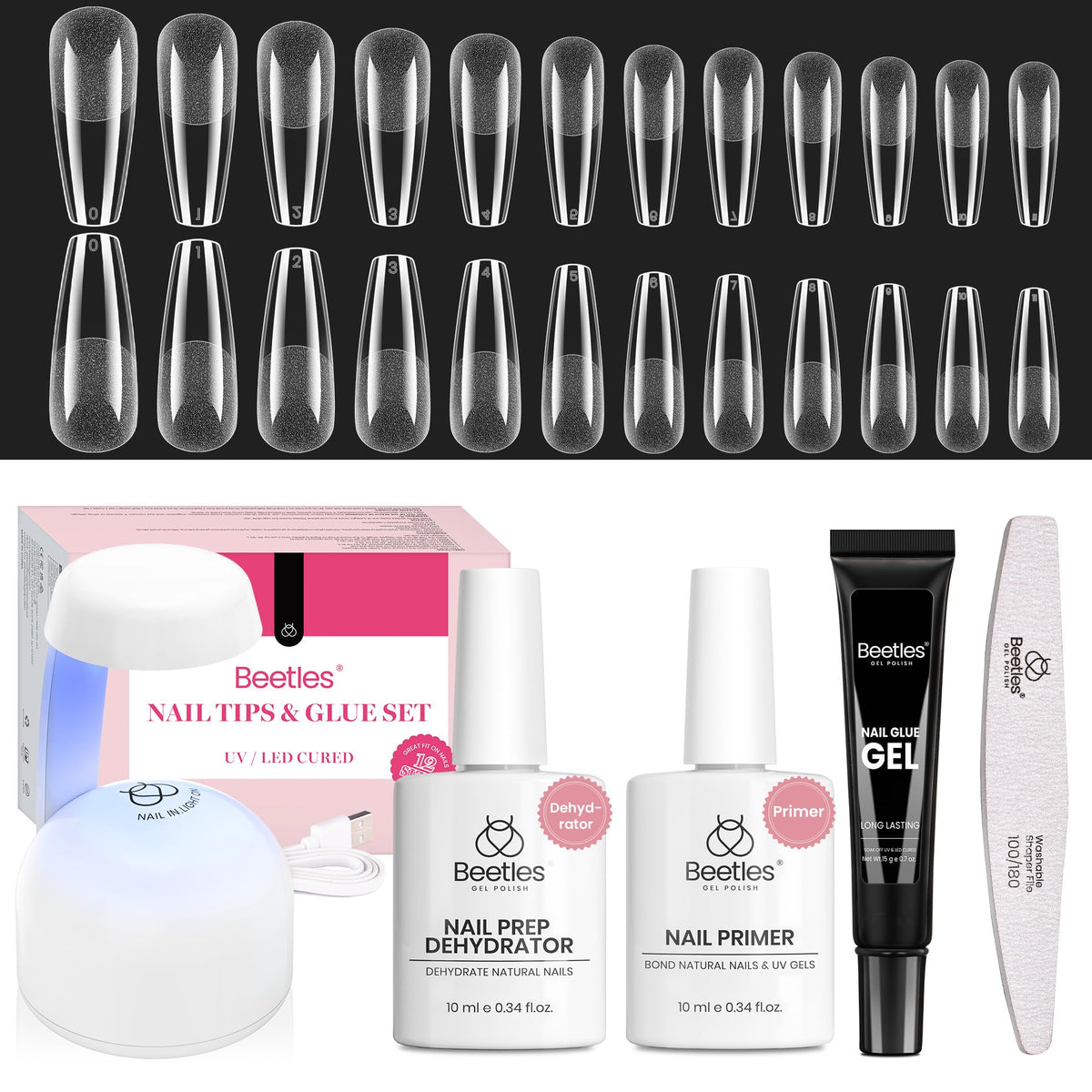 Kit d'extension d'ongles beetles avec 576 tips en demi-mat