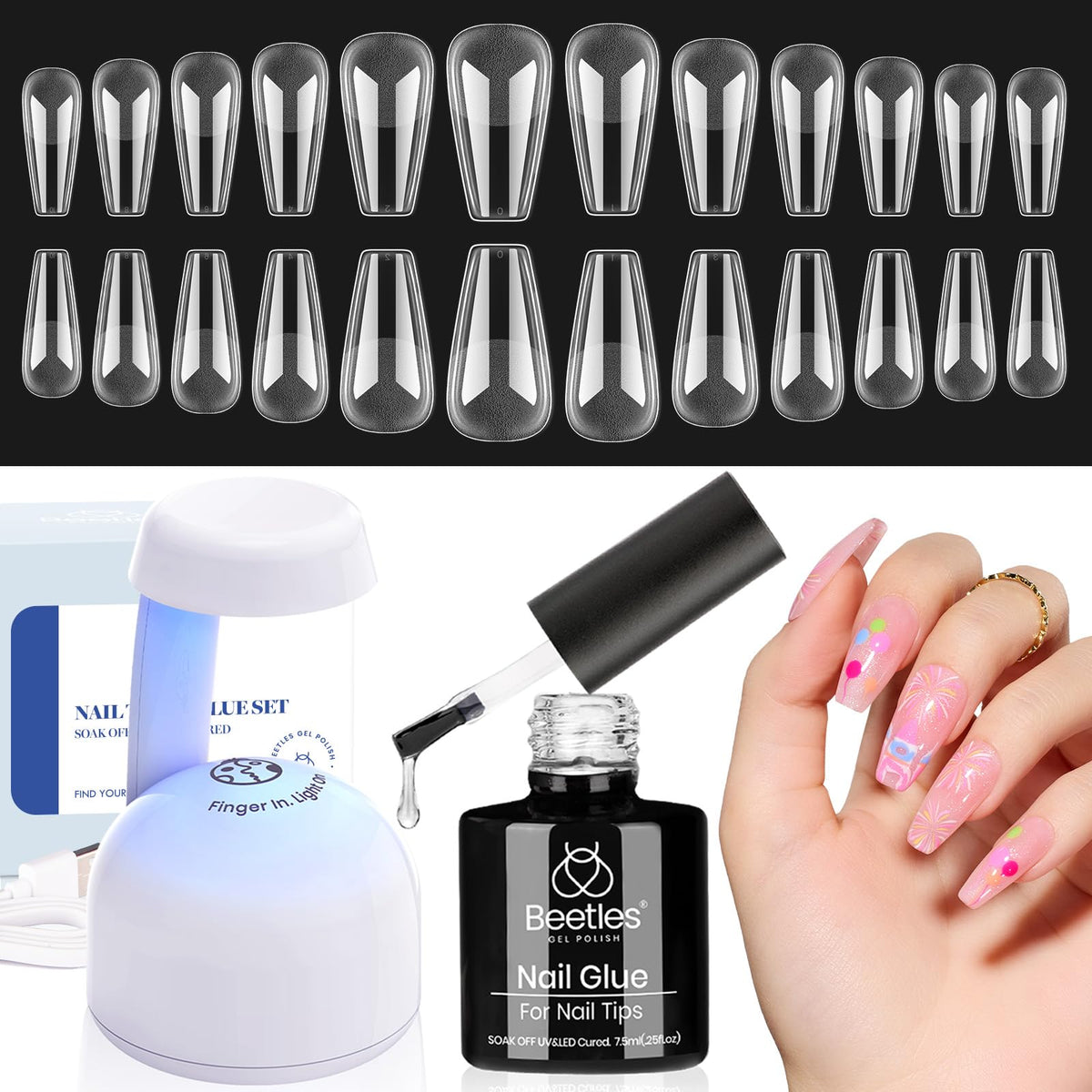 kit d'extension d'ongles beetles avec lampe UV et gel