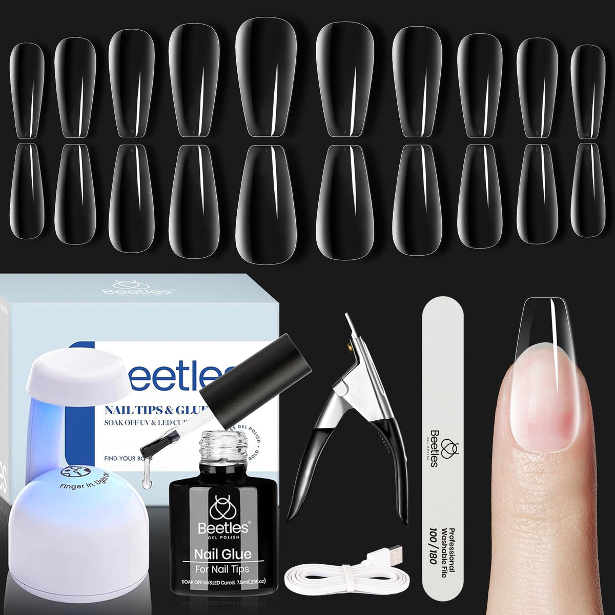 Kit d'extension d'ongles en gel souple Beetles avec lampe UV/LED