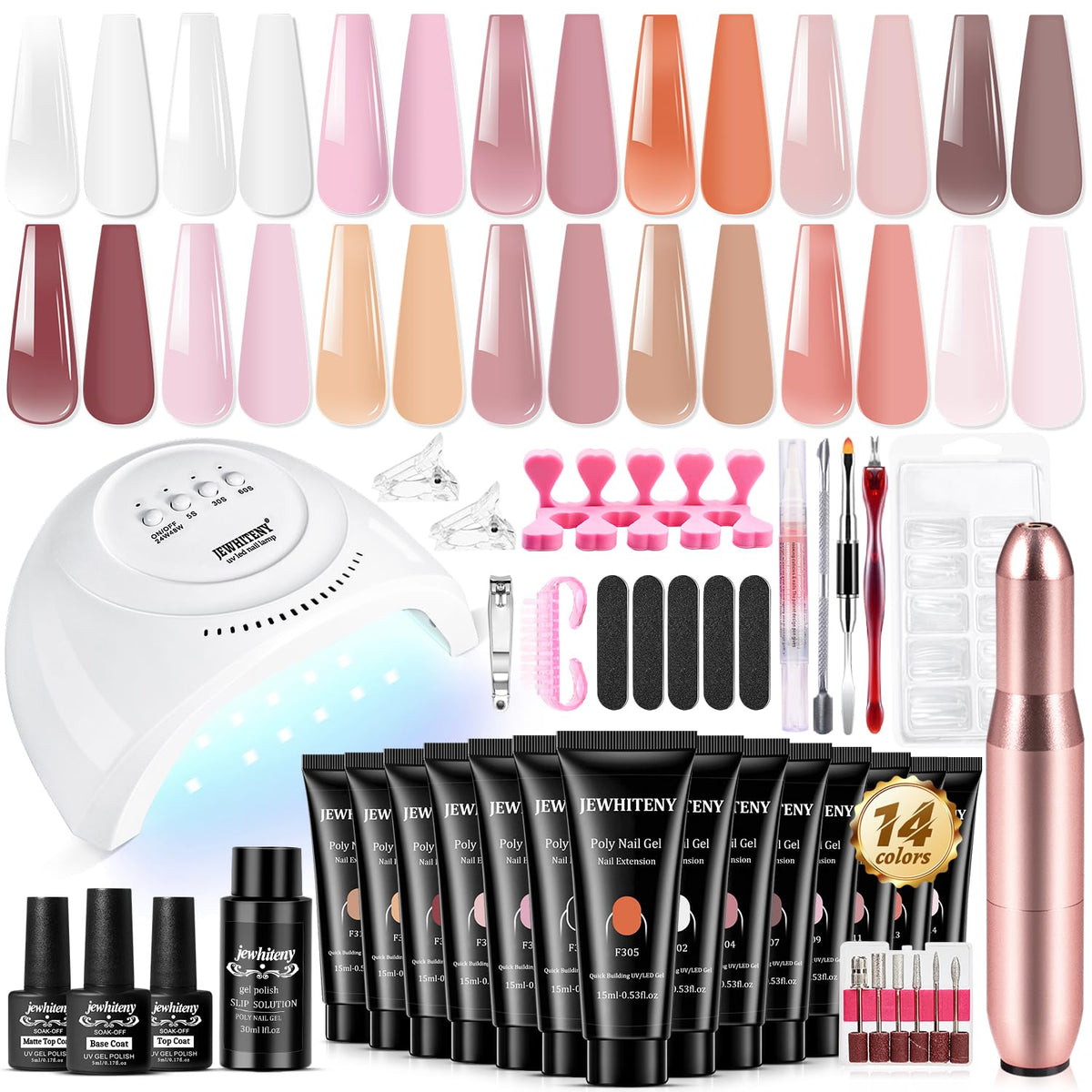 Kit d'extension d'ongles en poly gel JEWHITENY avec lampe UV et perceuse