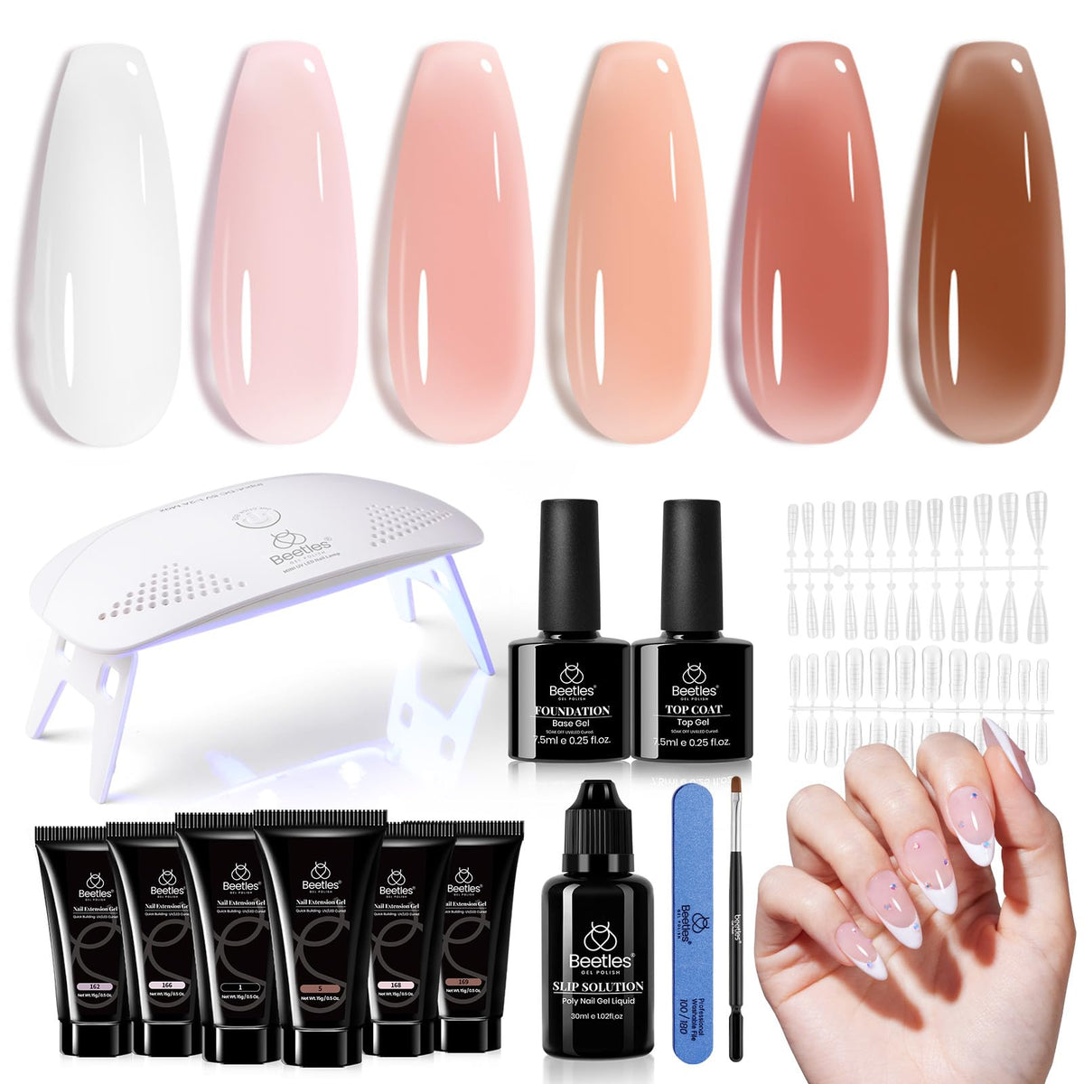 Kit d'extension d'ongles poly beetles avec 6 gels hybrides