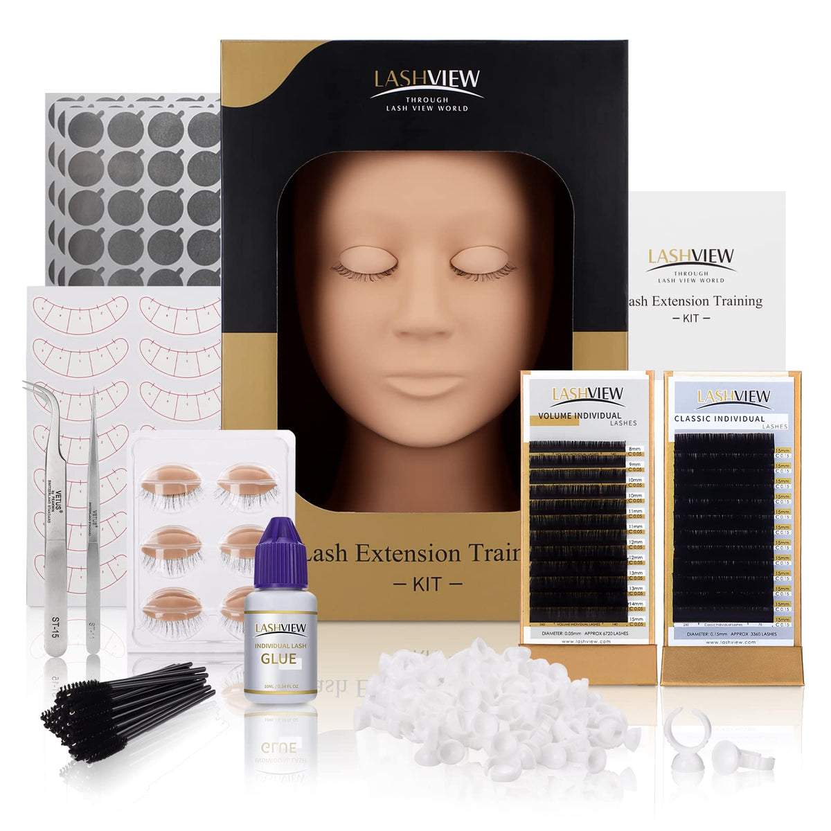 Kit d'extension de cils LASHVIEW avec tête mannequin et accessoires