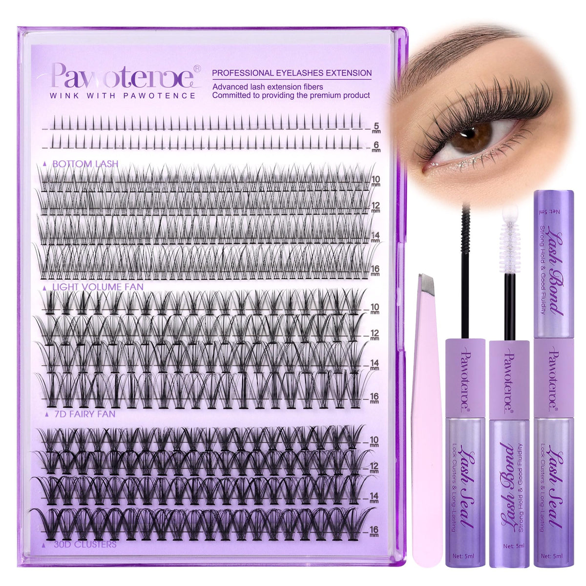 Kit d'extension de cils Pawotence avec 404 cils en grappes