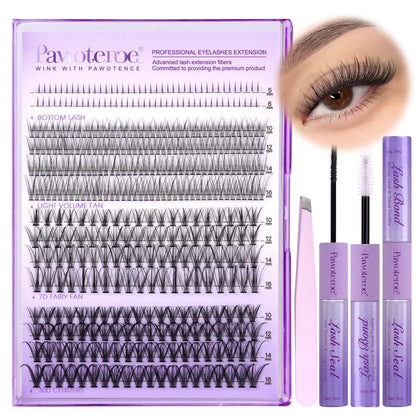 Kit d'extension de cils Pawotence avec 404 cils en grappes