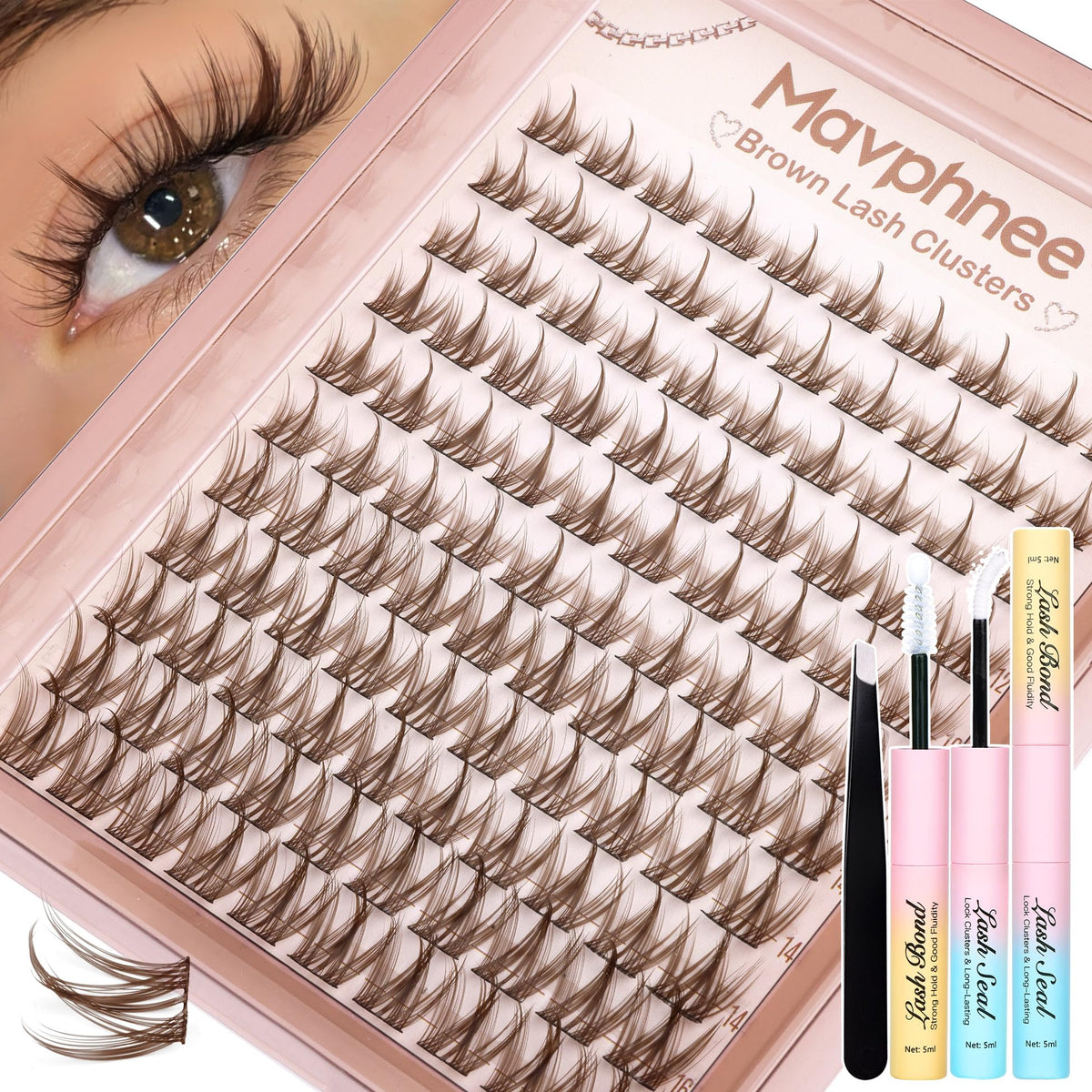 Kit d'extensions de cils bruns Mavphnee avec accessoires