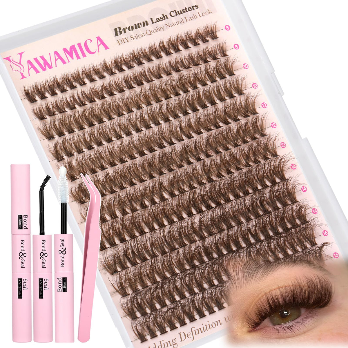 Kit d'extensions de cils bruns Yawamica 10-16mm vue de face