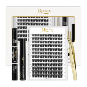 Kit d'extensions de cils DIY QUEWEL avec 144 grappes et outils
