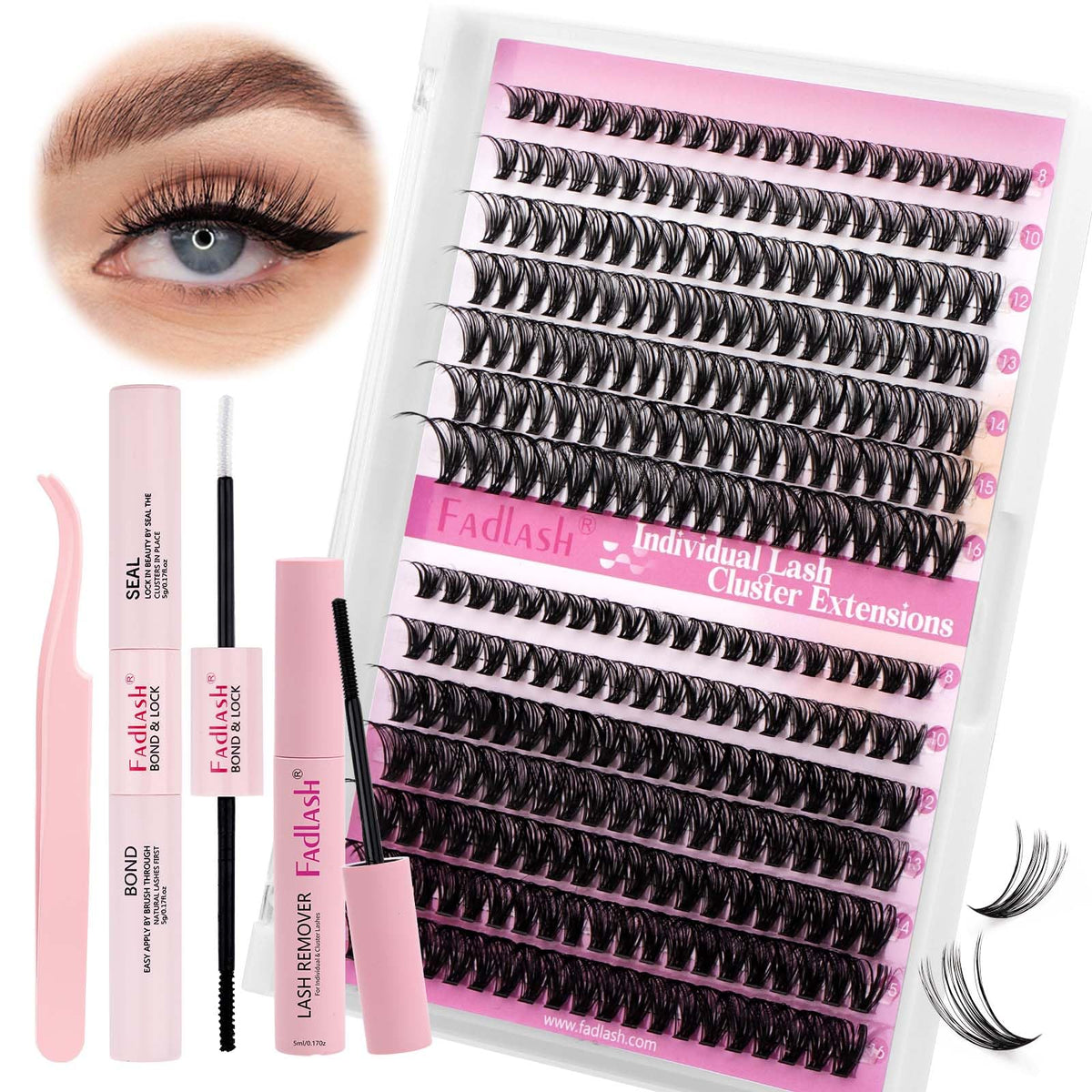 Kit d'extensions de cils FADLASH avec plateau de cils et accessoires