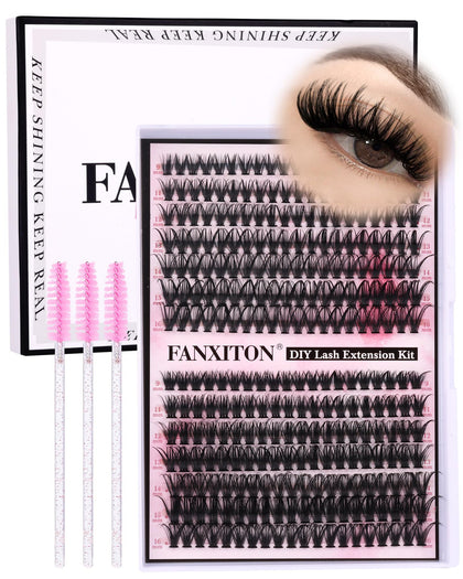 Kit d'extensions de cils FANXITON avec 280 clusters en présentation