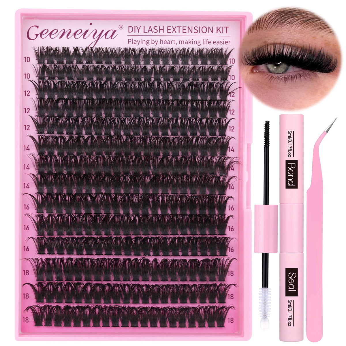 Kit d'extensions de cils Geeneiya avec 280 cils clusters