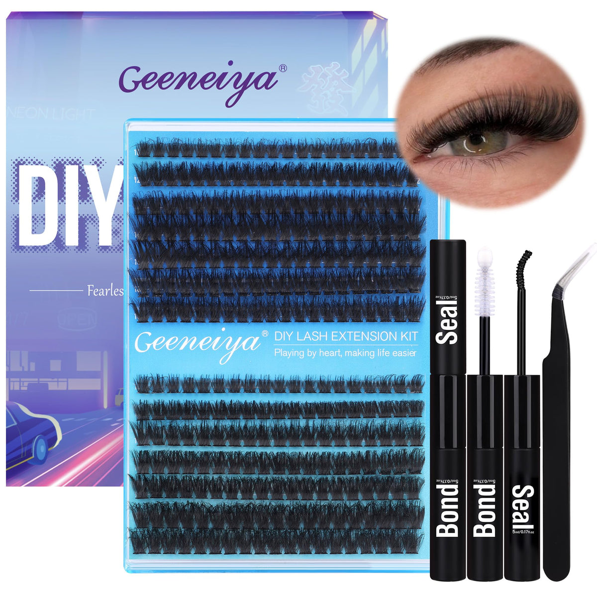 Kit d'Extensions de Cils Geeneiya avec 280pcs de cils et pince