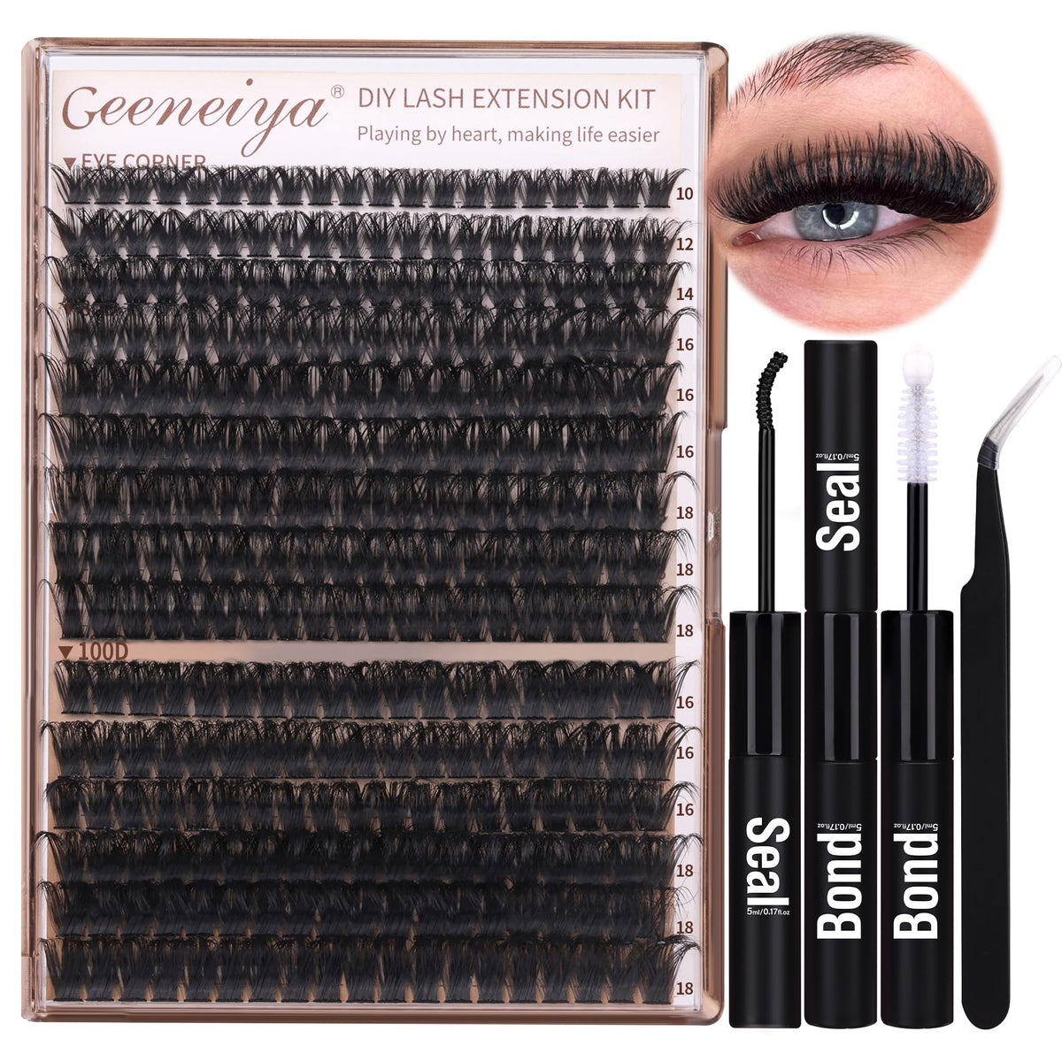 Kit d'extensions de cils Geeneiya avec 300 clusters et pince