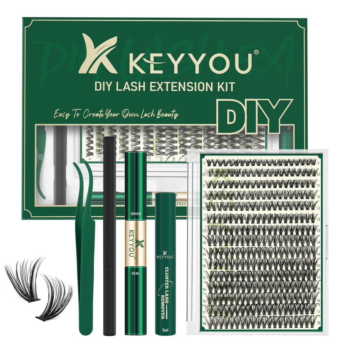 Kit d'extensions de cils KEYYOU avec 300 cils et outils inclus