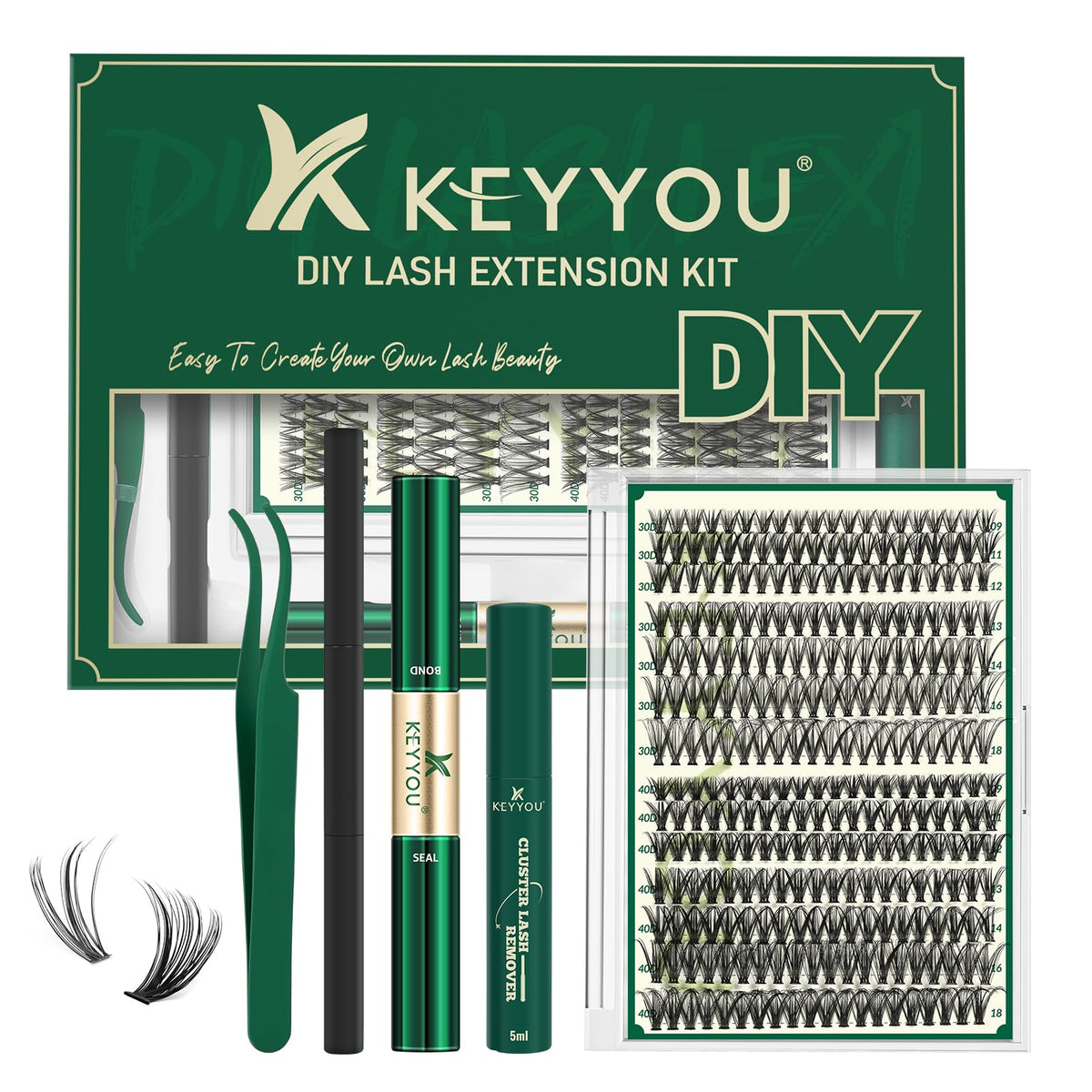 Kit d'extensions de cils KEYYOU avec 300 pièces et outils inclus